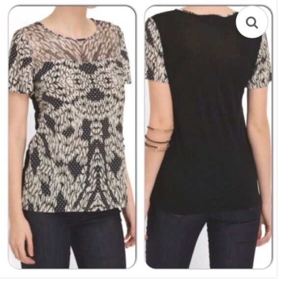 Diane Von Furstenberg DvF Angela Silk Top Panther Lace Black Women's Sz 2 Animal - Picture 1 of 12